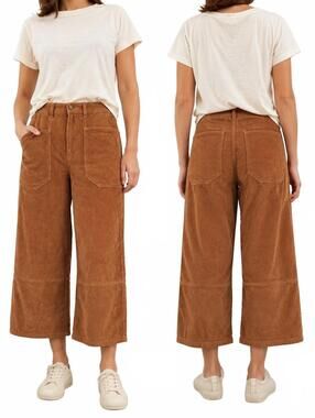 Everlane Women's Brown Corduroy Cropped Wide-Leg Pants, Size 6.